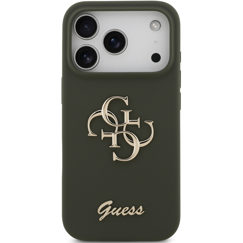 Etui Guess Hardcase Silicone Big 4G Script do iPhone 17 Pro Max, ciemnozielone